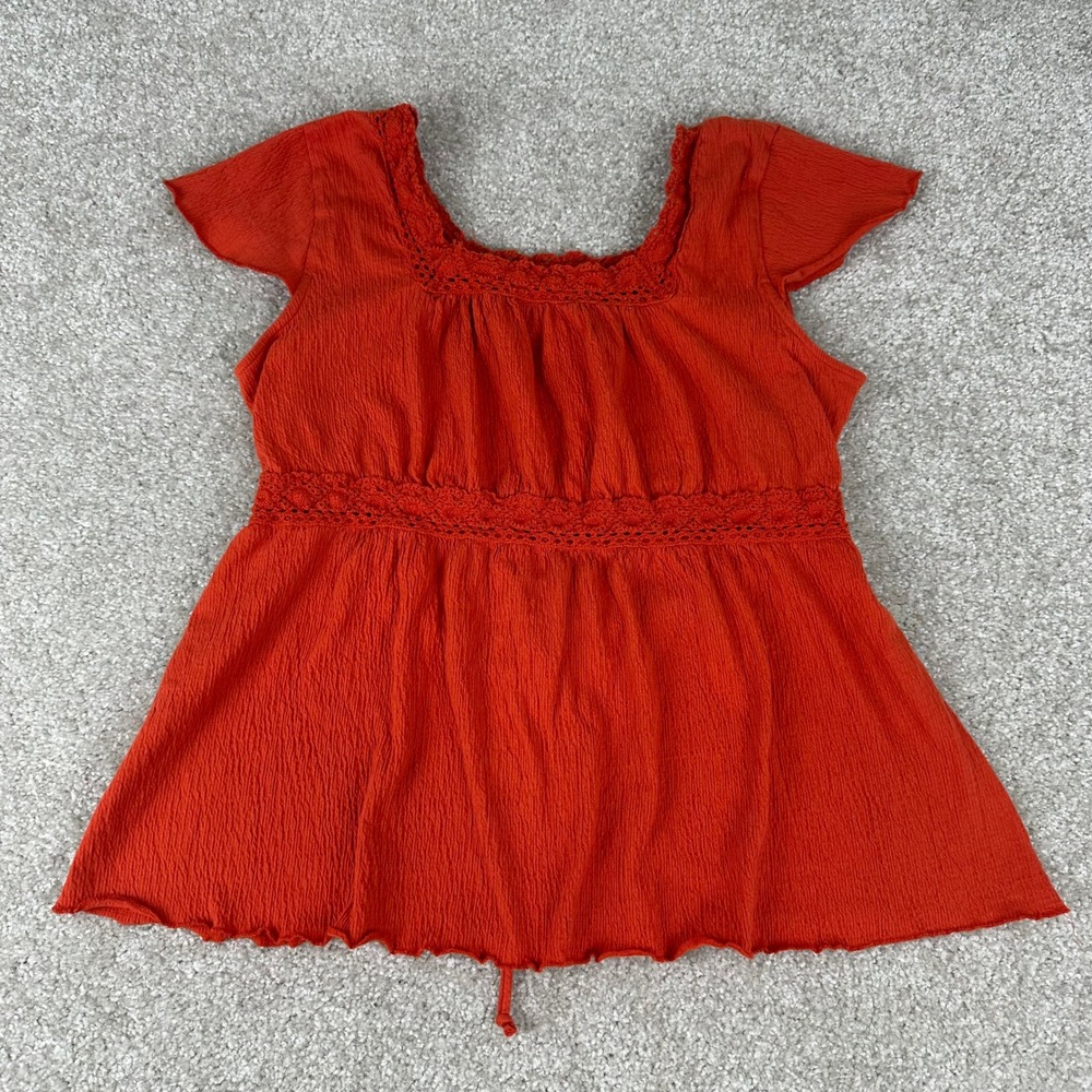 Xhilaration Orange Crochet Trim Babydoll Peplum Top XXL Boho Flutter Sleeve